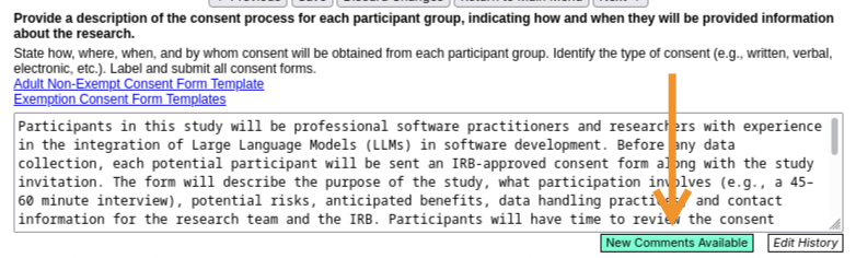 IRB comment highlight