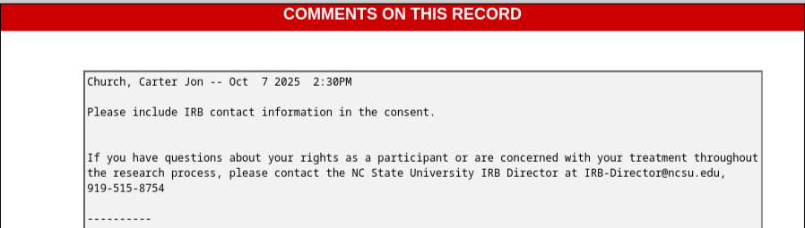 IRB comment